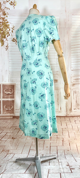 Late 1930s Early 1940s Volup Aqua Zip Front Day Dress