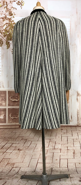 Exquisite Original 1930s Vintage Black And Grey Striped Coat