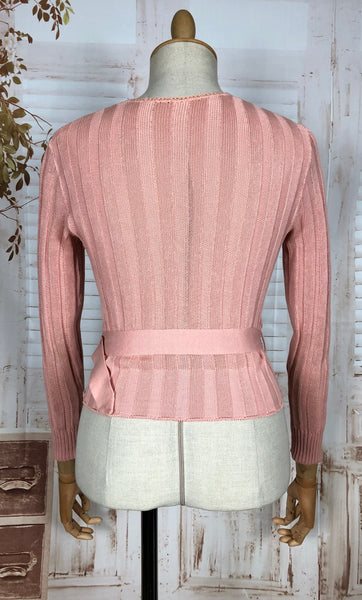 Incredible Original Early 1930s Pale Pink Belted Knit Sweater
