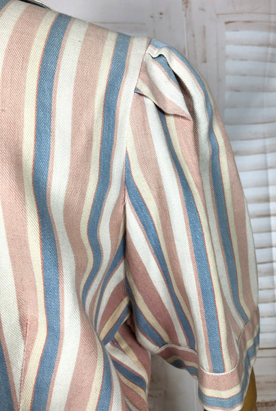 Super Rare Original Late 1930s / Early 1940s Volup Vintage Pink Candy Striped Denim Pant Suit By Edwin Blu Surf