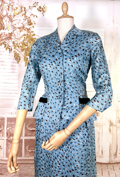 Late 1940s / Early 1950s Blue Print Dress Suit