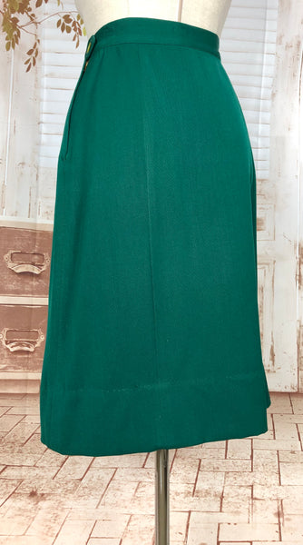 Amazing Original 1940s Vintage Emerald Green Gabardine Skirt Suit