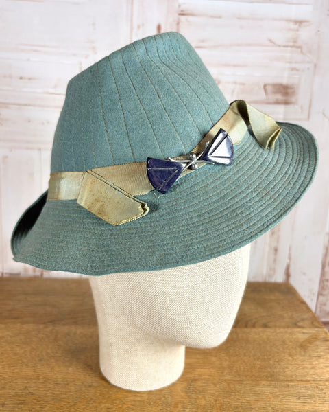 Rare Duck Egg Turquoise Late 1930s / Early 1940s Fedora With Hat Flash