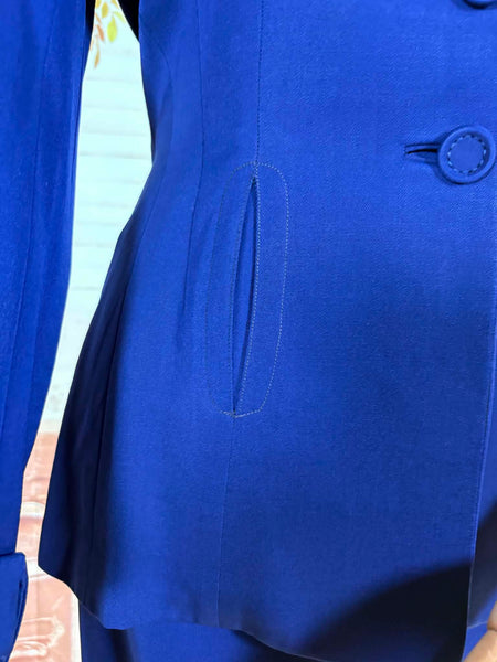 Exquisite Royal Blue 1940s Gabardine Suit With Western Stitching Detail