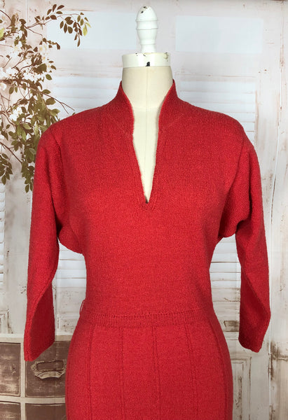 Stunning Late 1940s Vintage Lipstick Red Knit Dress By Kims By Kimberly