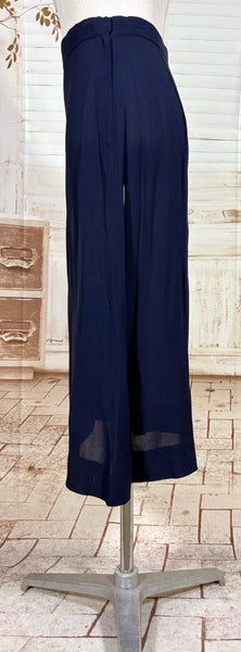 Exceptional 1940s Navy Blue Summer Suit With Pierced Peplum