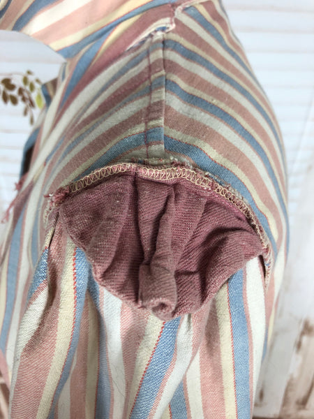 Super Rare Original Late 1930s / Early 1940s Volup Vintage Pink Candy Striped Denim Pant Suit By Edwin Blu Surf