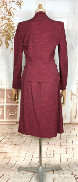 Stunning 1940s Striped Red Faille Suit By Lampl