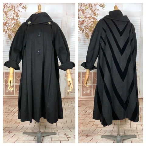 Exquisite Original 1950s Vintage Lilli Ann Trapeze Swing Coat With Chevron Back