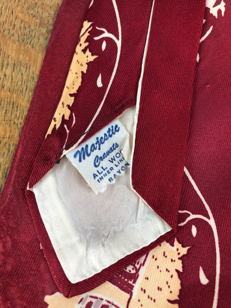 Original 1940s American Red Dutch Tourist Inspired Rayon Swing Tie Made From Van Gough Inspirations Fabric By Majestic Cravats