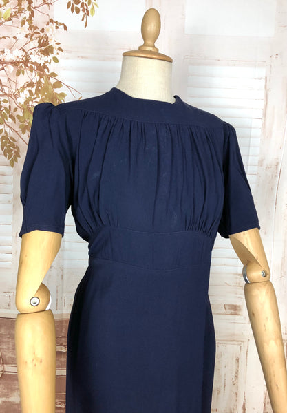 Rare 1930s Navy Blue Crepe Adjustable Maternity Wrap Dress By Blessed Event