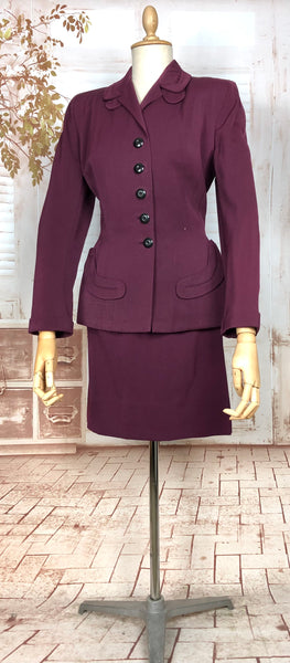 Beautiful Original 1940s Vintage Berry Purple Gabardine Skirt Suit