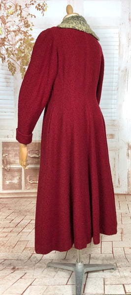Incredible Original 1940s Red Princess Coat With Astrakhan Collar