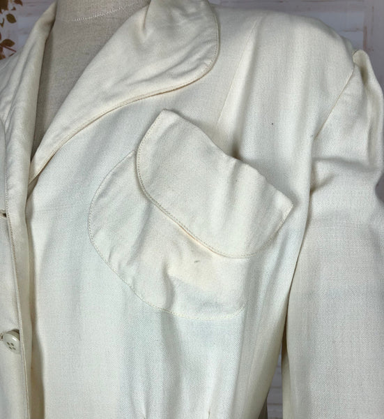 Stunning Original 1940s Volup Vintage White Summer Weight Blazer By Sacony Palm Beach