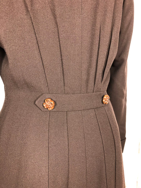 LAYAWAY PAYMENT 1 OF 4 - RESERVED FOR SARA - Wonderful Classic 1940s Original Vintage Wartime Chocolate Brown Belt Back Princess Coat With Dinner Plate Double Elevens Utility Label