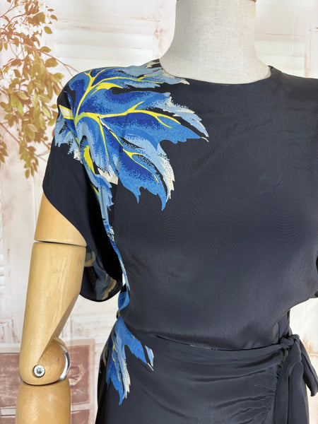 Exceptional 1940s Rayon Full Length Hawaiian Dress With Large Tropical Print