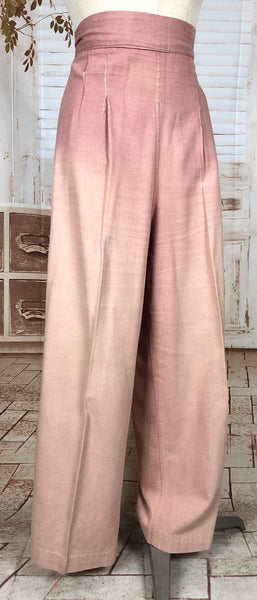 Super Rare Original Late 1930s / Early 1940s Volup Vintage Pink Candy Striped Denim Pant Suit By Edwin Blu Surf