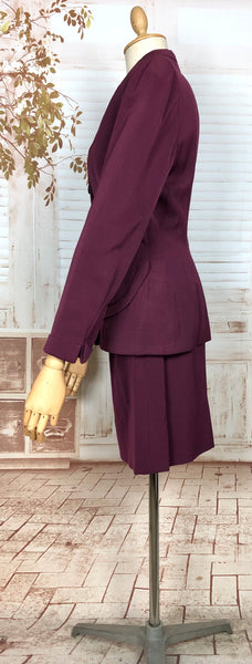 Beautiful Original 1940s Vintage Berry Purple Gabardine Skirt Suit