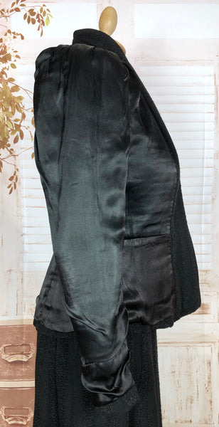 Amazing Original 1930s Black Skirt Suit With Textured Stripes