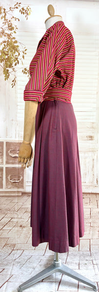 Pink and Purple Striped 1940s Day Dress By Ann Foster