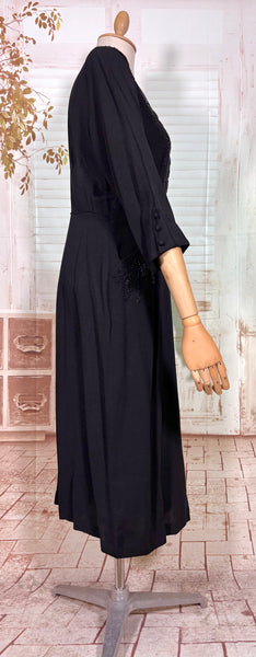 Exquisite Black Beaded 1940s Cocktail Dress