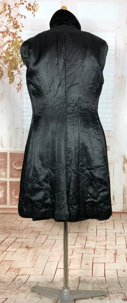 Fabulous Late 1940s Black Double Breasted Princess Coat With Belt Back