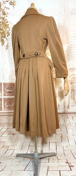Exquisite 1940s Milk Chocolate Gabardine Belt Back Princess Coat
