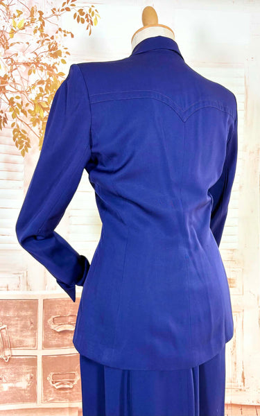 Exquisite Royal Blue 1940s Gabardine Suit With Western Stitching Detail