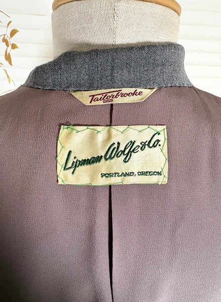 Sharply Tailored 1940s Grey Pinstripe Skirt Suit with Contrast Lapels