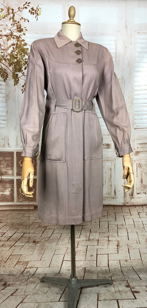 Exceptional Pale Lilac 1940s Belt Through Gabardine Swing Coat