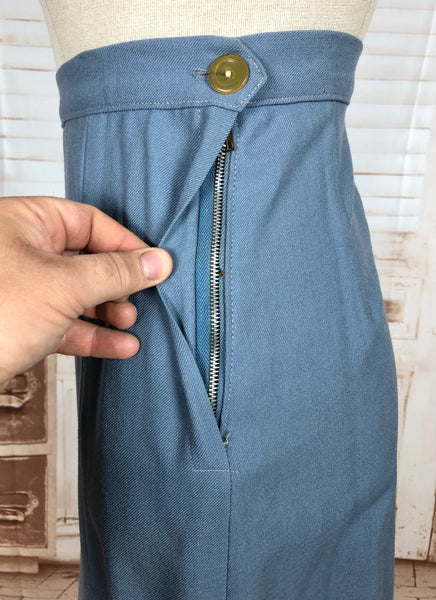 Stunning Periwinkle Blue 1940s Suit With Rouleau Waist Tie