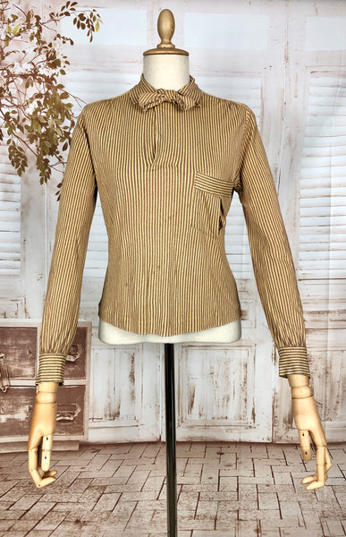 Incredible Original 1930s Vintage Mustard Yellow And Mauve Striped Rayon Jersey Blouse