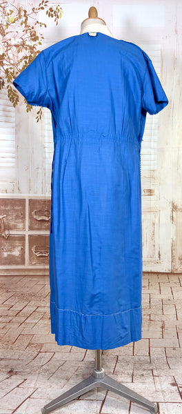 Vibrant Volup 1940s Cornflower Blue Day Dress with Ivory Collar