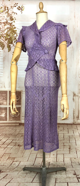 LAYAWAY PAYMENT 2 OF 2 - RESERVED FOR AISHA - PLEASE DO NOT PURCHASE - Exceptional Original 1930s Vintage Lilac Lace Peplum Suit