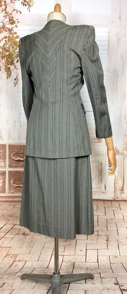 Exquisite Original 1940s Striped Blade Runner Skirt Suit - Gilbert Adrian Inspired