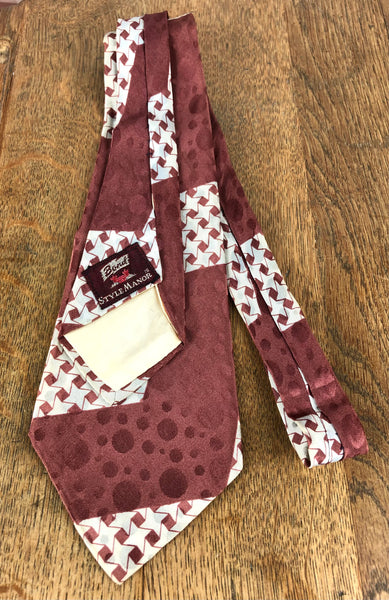 Original 1940s Burgundy And White Houndstooth American Rayon Swing Tie By Bond
