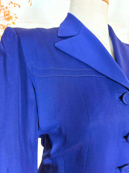 Exquisite Royal Blue 1940s Gabardine Suit With Western Stitching Detail