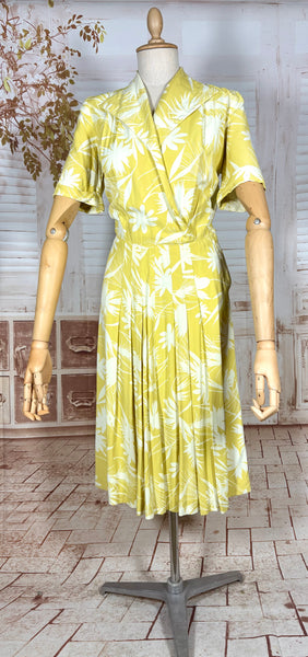 Stunning Chartreuse Abstract Floral Print 1940s Dress