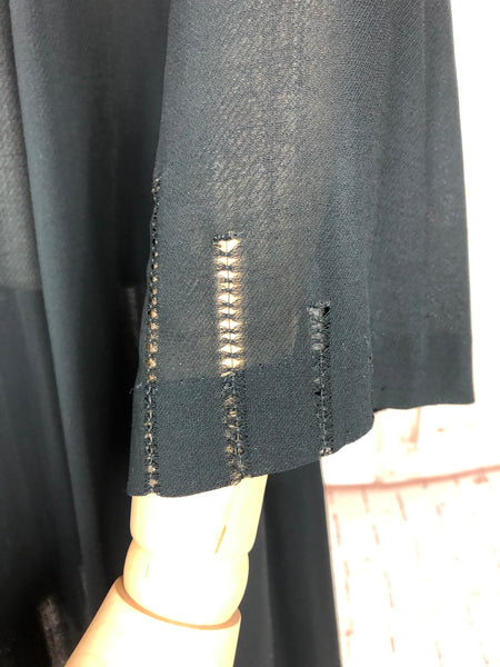 1930s Lightweight Black Crepe Coat with Pintuck and Open Work Detailing