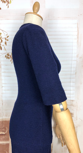 Cozy 1940s Royal Blue Knit Set with Geometric Detailing