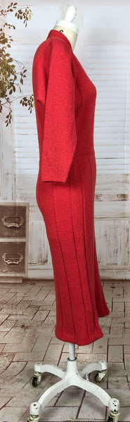 Stunning Late 1940s Vintage Lipstick Red Knit Dress By Kims By Kimberly