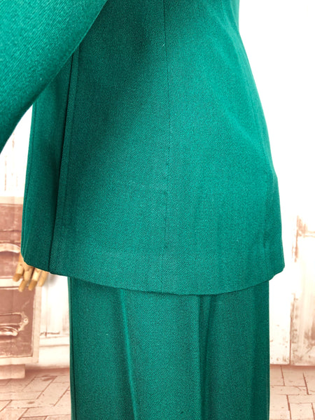 Amazing Original 1940s Vintage Emerald Green Gabardine Skirt Suit