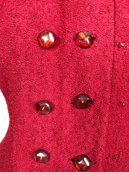 Incredible Original 1940s Red Princess Coat With Astrakhan Collar