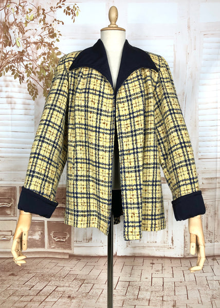 LAYAWAY PAYMENT 3 OF 3 - RESERVED FOR KELLY - Amazing Original 1940s Volup Mustard Yellow Plaid Swing Coat