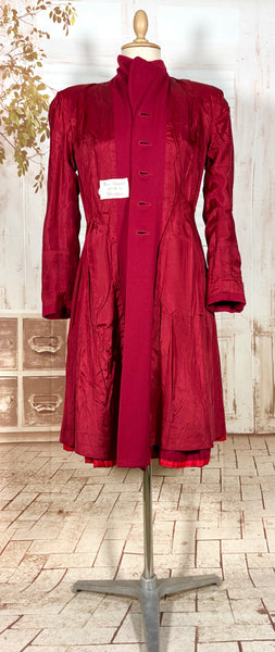 1940s Red Wool Princess Coat – Tailored Fit with Flared Skirt Silhouette
