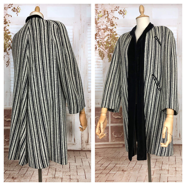 Exquisite Original 1930s Vintage Black And Grey Striped Coat