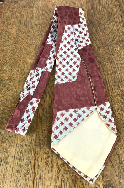 Original 1940s Burgundy And White Houndstooth American Rayon Swing Tie By Bond