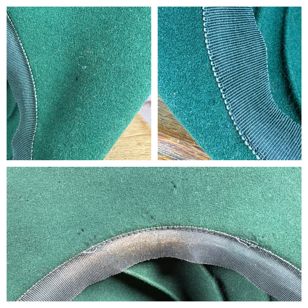 Super Rare Forest Green 1940s Fedora Hat With Red Suede Band
