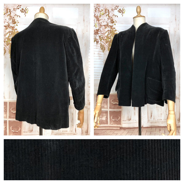 Fabulous Original 1940s Vintage Black Corduroy Swing Coat