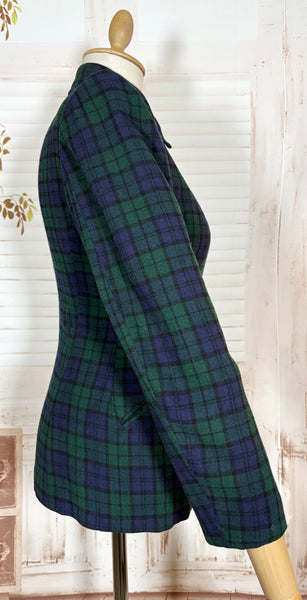 Green and Blue Tartan Plaid 1940s Blazer